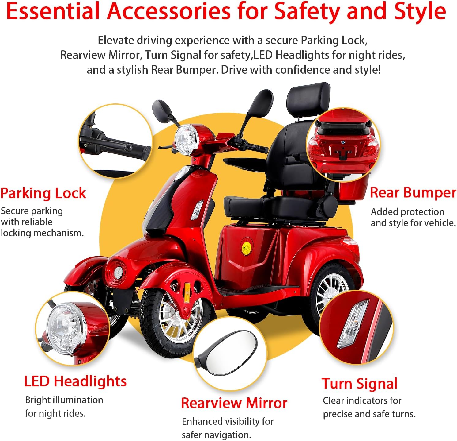 Heavy Duty 4-Wheel Mobility Scooter for Seniors & Adults – 500lbs Capacity, All-Terrain Electric Power Chair with Long Range Battery