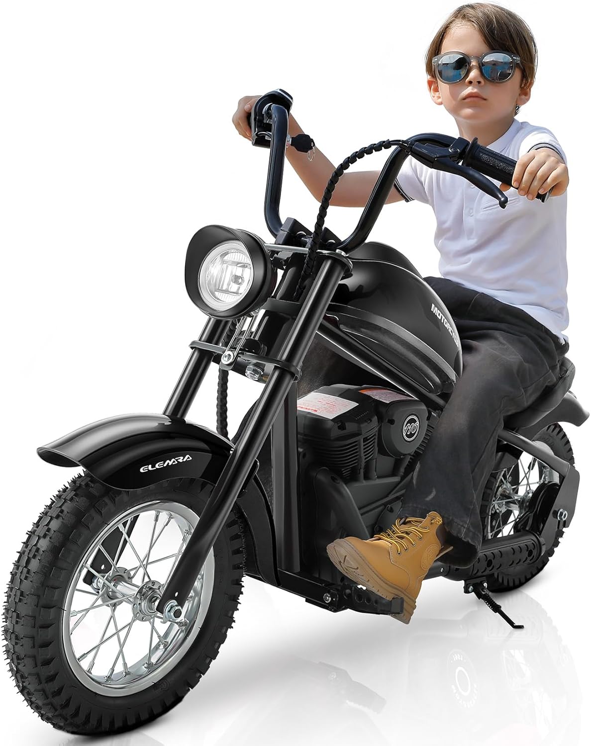 Electric Dirt Bike for Kids – 15 MPH Ride-On Motorcycle with LED Lights, Air-Filled Tires & Hand Brake