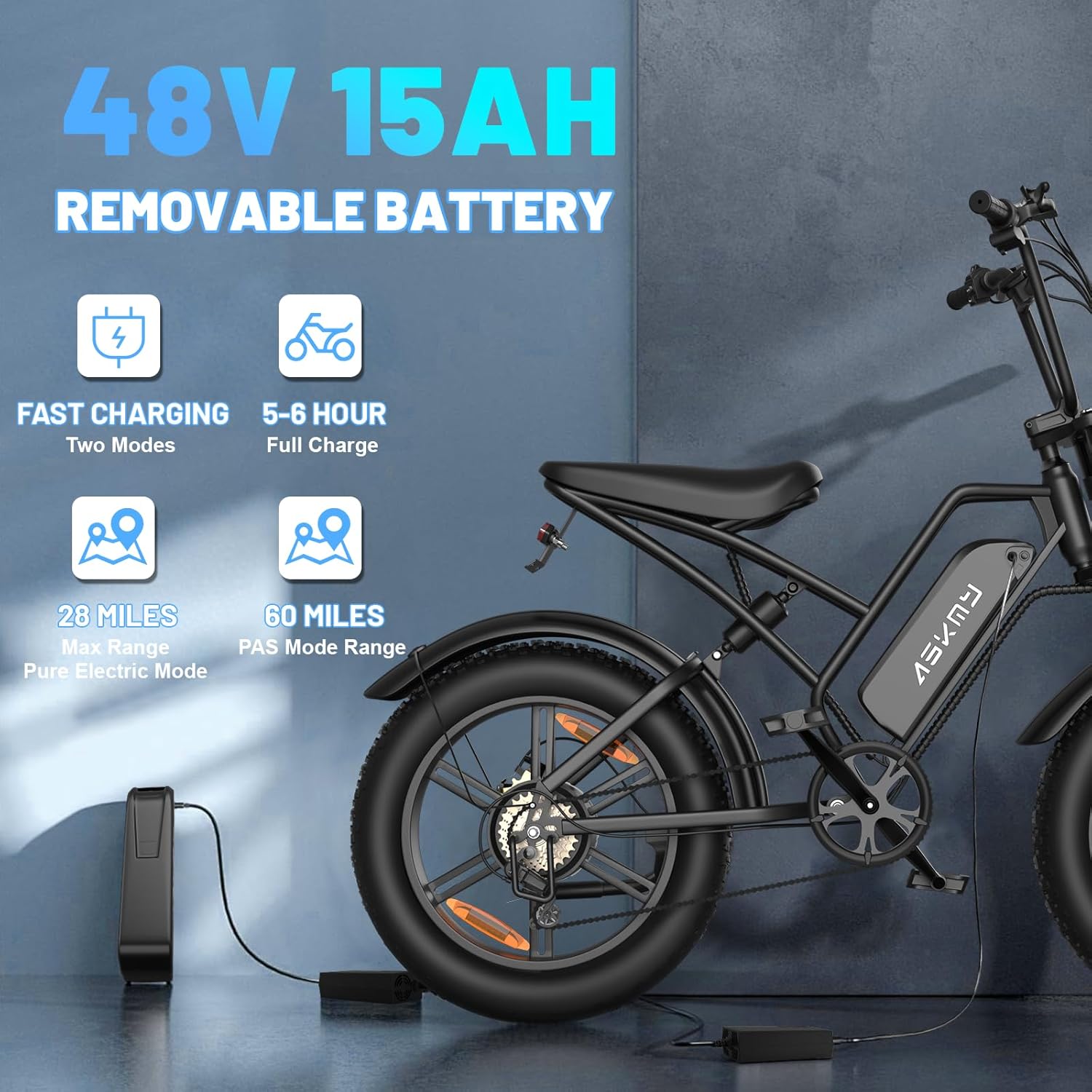 20" Fat Tire Electric Bike for Adults, 1000W Peak Motor, Up to 60-Mile Range, All-Terrain E-Bike, UL 2849 Certified