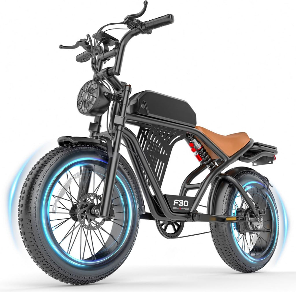 Electric Fat Tire Bike for Adults, 2500W Peak Motor, Up to 32 MPH, 100-Mile Range, 20" Off-Road E-Bike with Dual Suspension & Security Lock