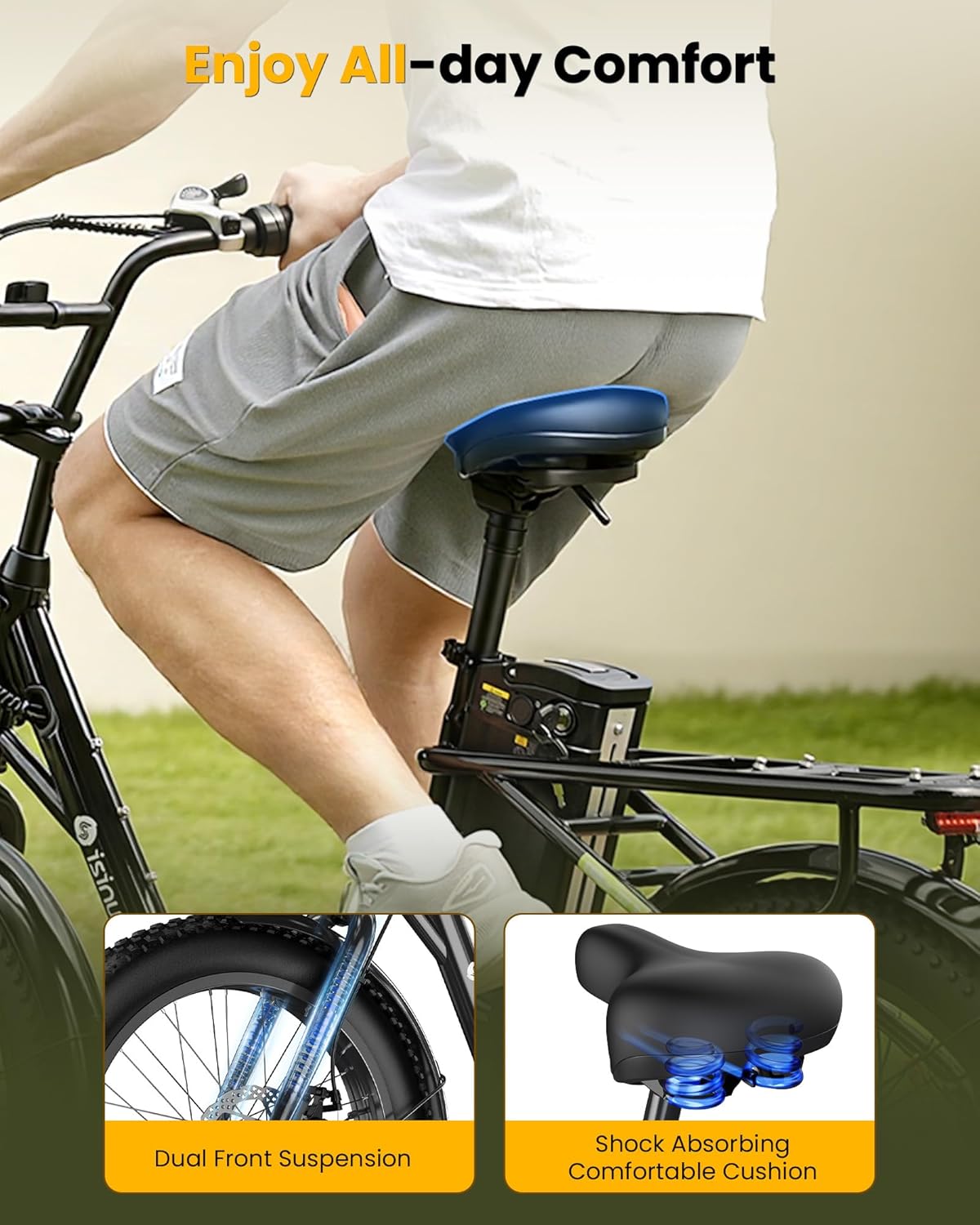 20" Fat Tire Step-Thru Electric Bike for Adults – Cruiser E-Bike with Dual Cargo Rack & 7-Speed Gear System