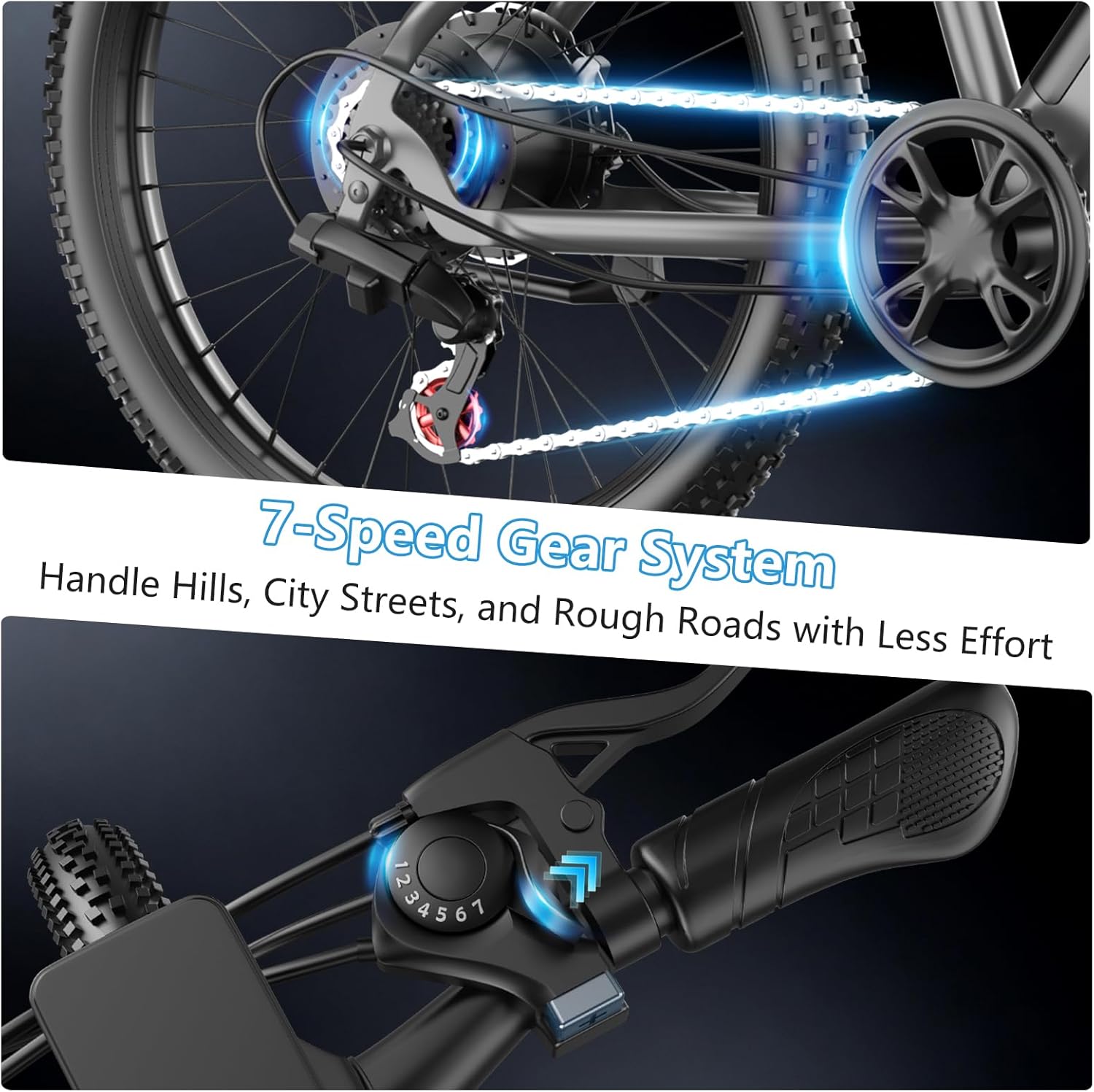 1500W Peak Electric Bike for Adults – Step-Through Commuter E-Bike with 7-Speed Gear System, 26-Inch Wheels, Up to 25 MPH & 65-Mile Range