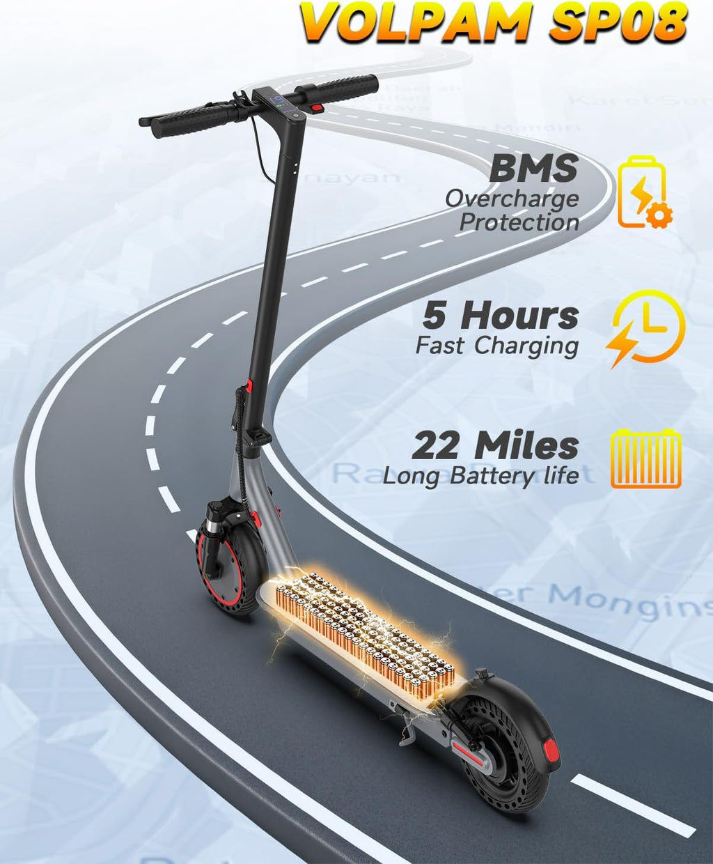 Electric Scooter with Dual Suspensions, 19/22MPH, 500W/800WMotor,