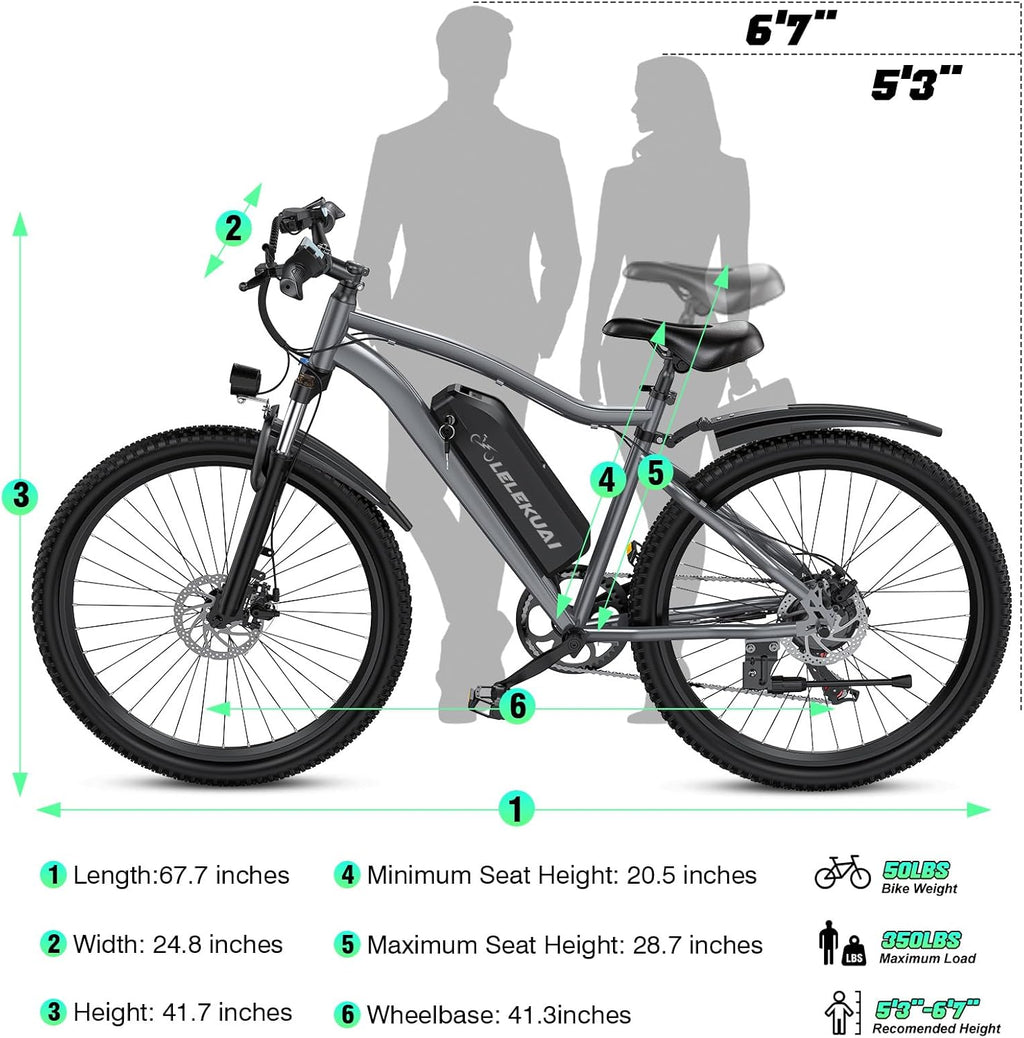 26" Electric Bike for Adults, 720W Peak Motor, 7-Speed Commuter E-Bike, Up to 50-Mile Range, All-Terrain Electric Bicycle