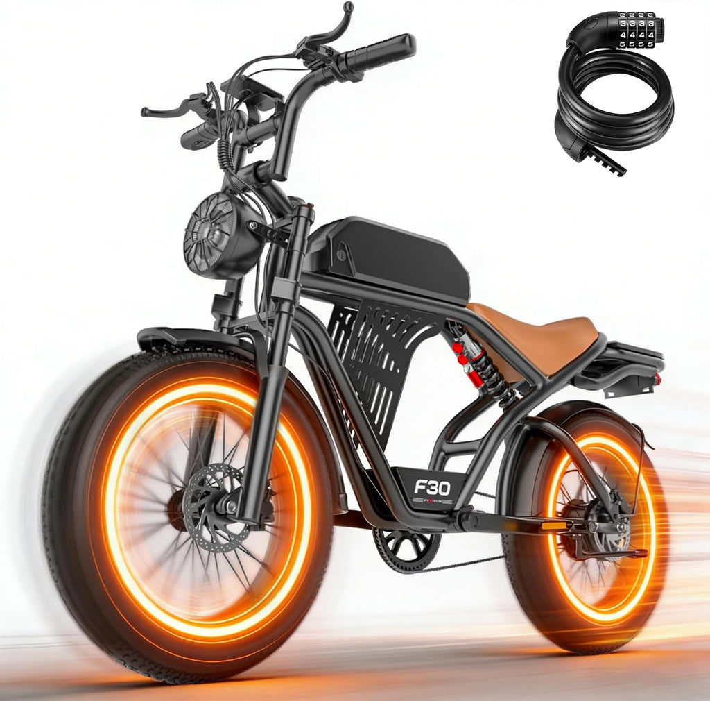 Electric Bike for Adults with NFC & Password Unlock, Long-Range Fat Tire Off-Road E-Bike, Dual Suspension, LCD Display, 20-Inch Tires