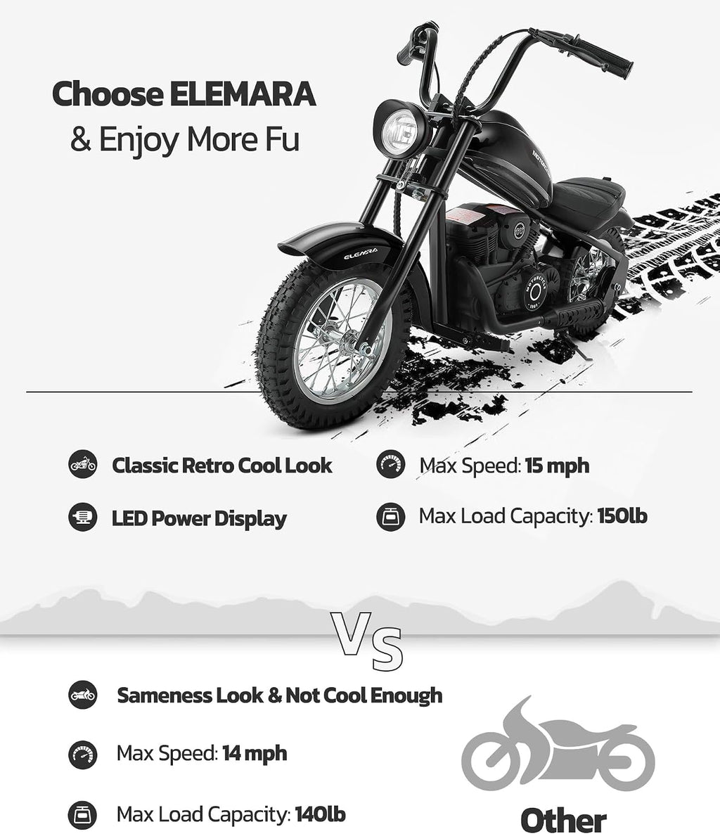 Electric Dirt Bike for Kids – 15 MPH Ride-On Motorcycle with LED Lights, Air-Filled Tires & Hand Brake