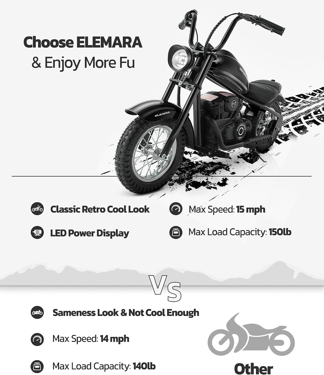 Electric Dirt Bike for Kids – 15 MPH Ride-On Motorcycle with LED Lights, Air-Filled Tires & Hand Brake