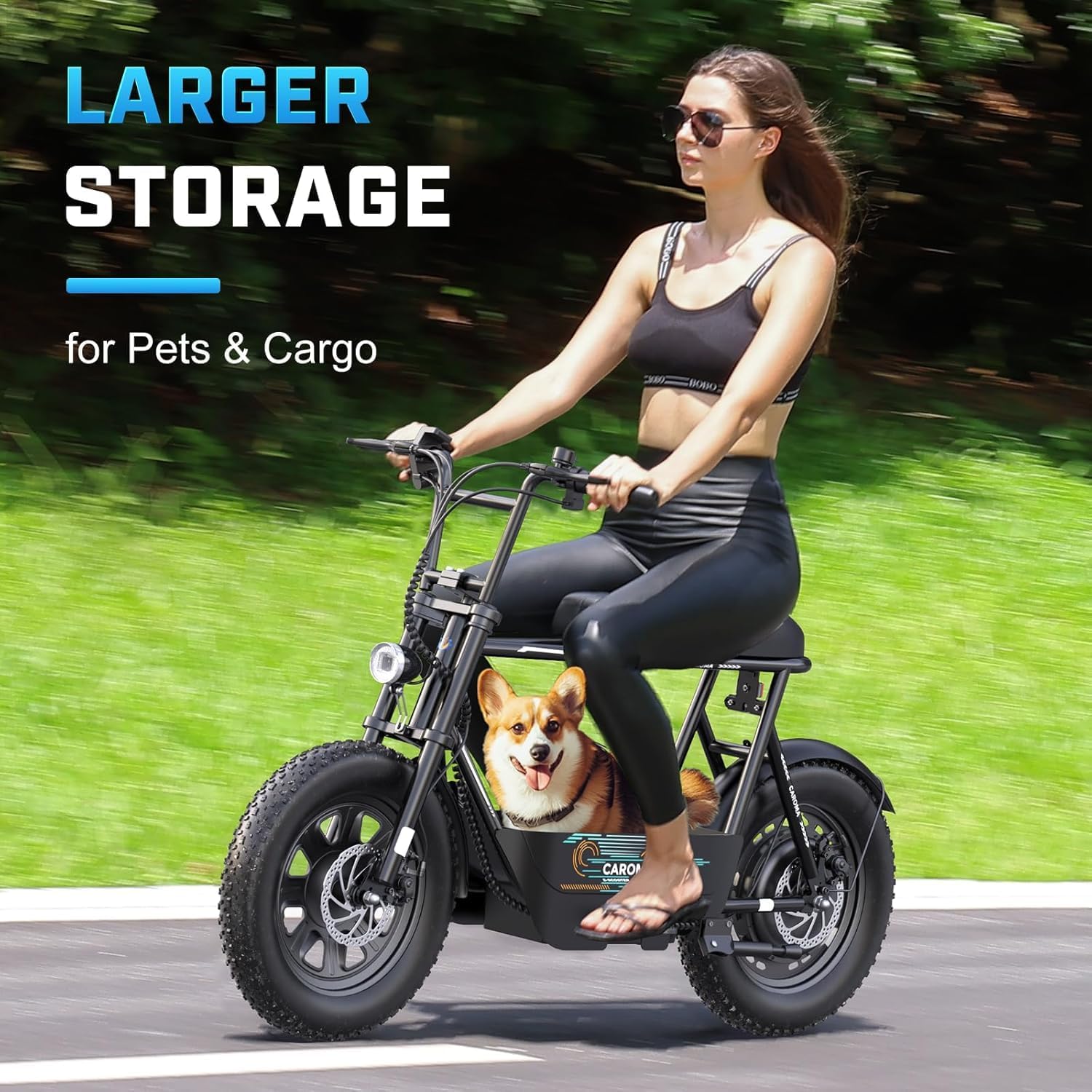 Electric Scooter with Seat – 16" Fat Tire Mini E-Bike for Adults with Basket, Cargo & Pet Carrier Design