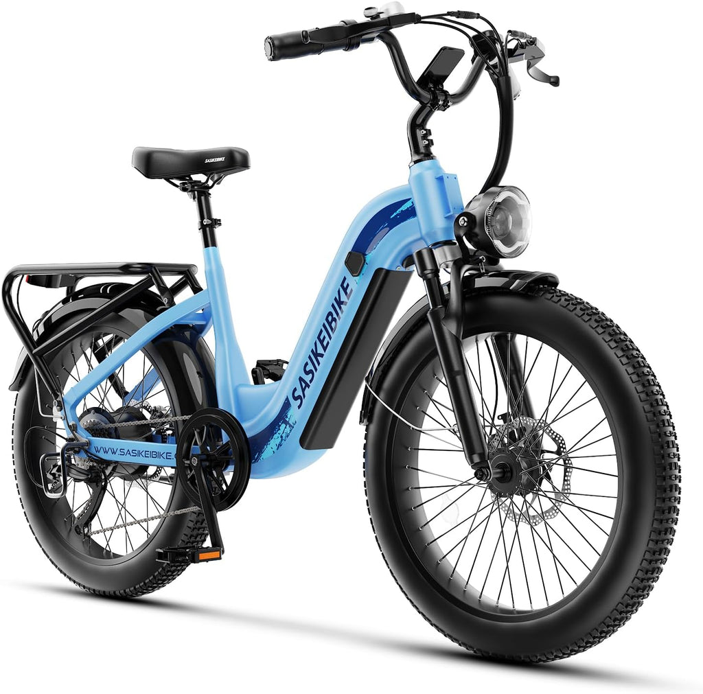 24" Fat Tire Step-Thru Electric Bike for Adults & Teens – All-Terrain E-Bike with Front Suspension & Removable Power System