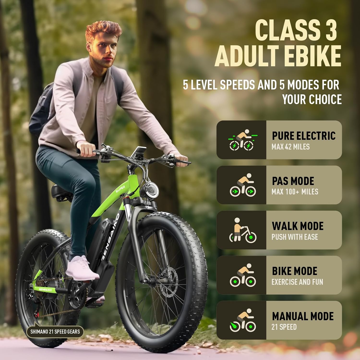 Electric Fat Tire Bike for Adults, 2500W Peak Motor, Up to 45 MPH, 21-Speed E-Bike with Hydraulic Disc Brakes & Long-Range Performance