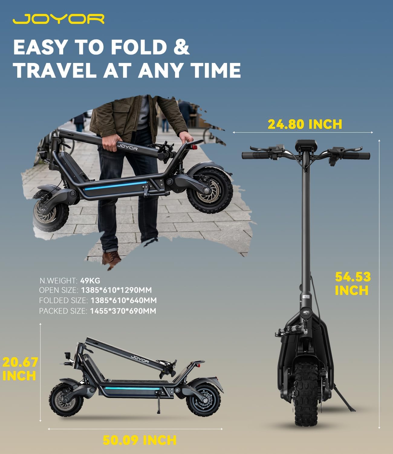 Electric Scooter,3200W Peak Motor 60V 31.5Ah Battery,53 MPH Top Speed & 75 Miles Range,11" All-Terrain