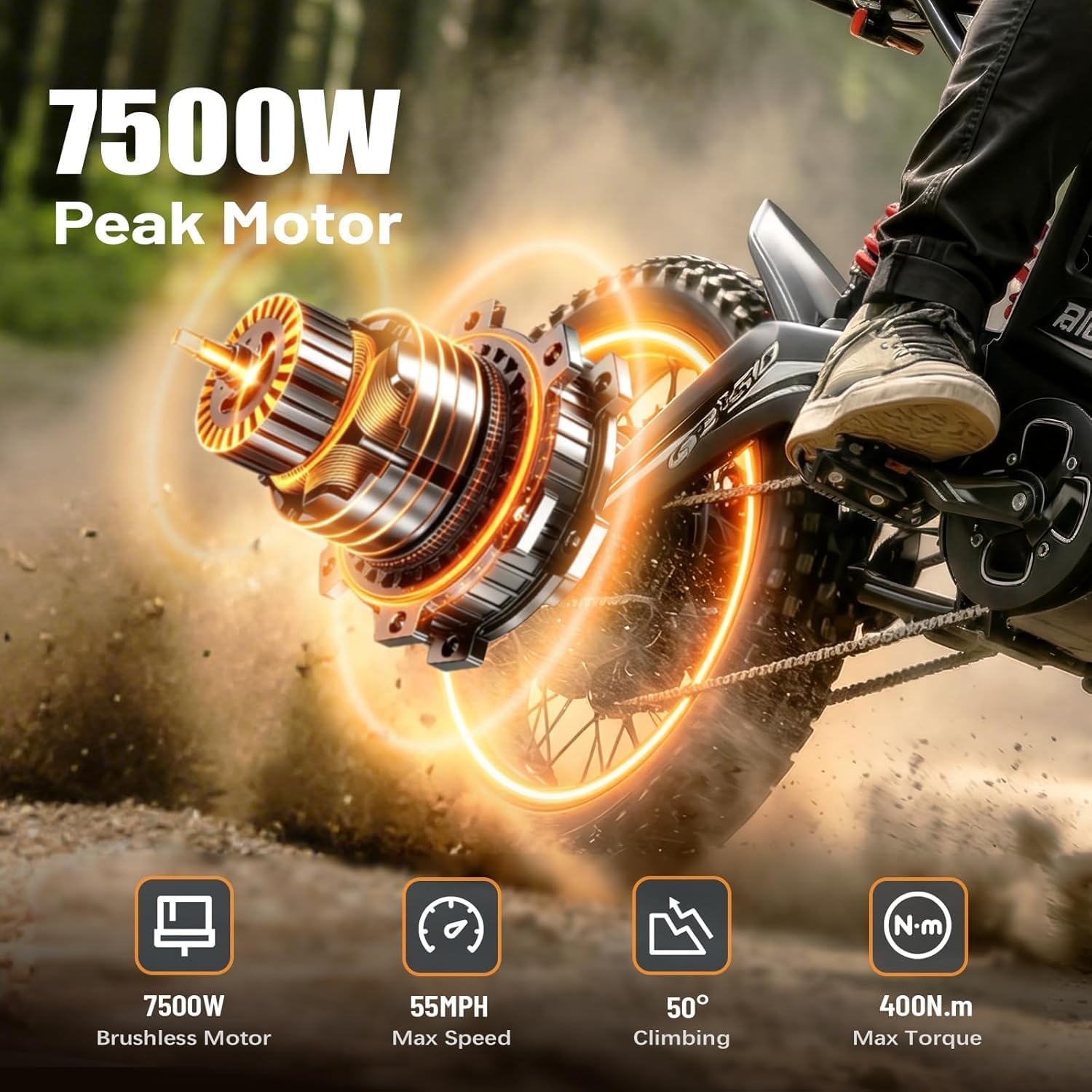 7500W Peak Electric Dirt Bike for Adults – 55 MPH Electric Motorcycle, 80+ Mile Range, Full Suspension & Hydraulic Brakes