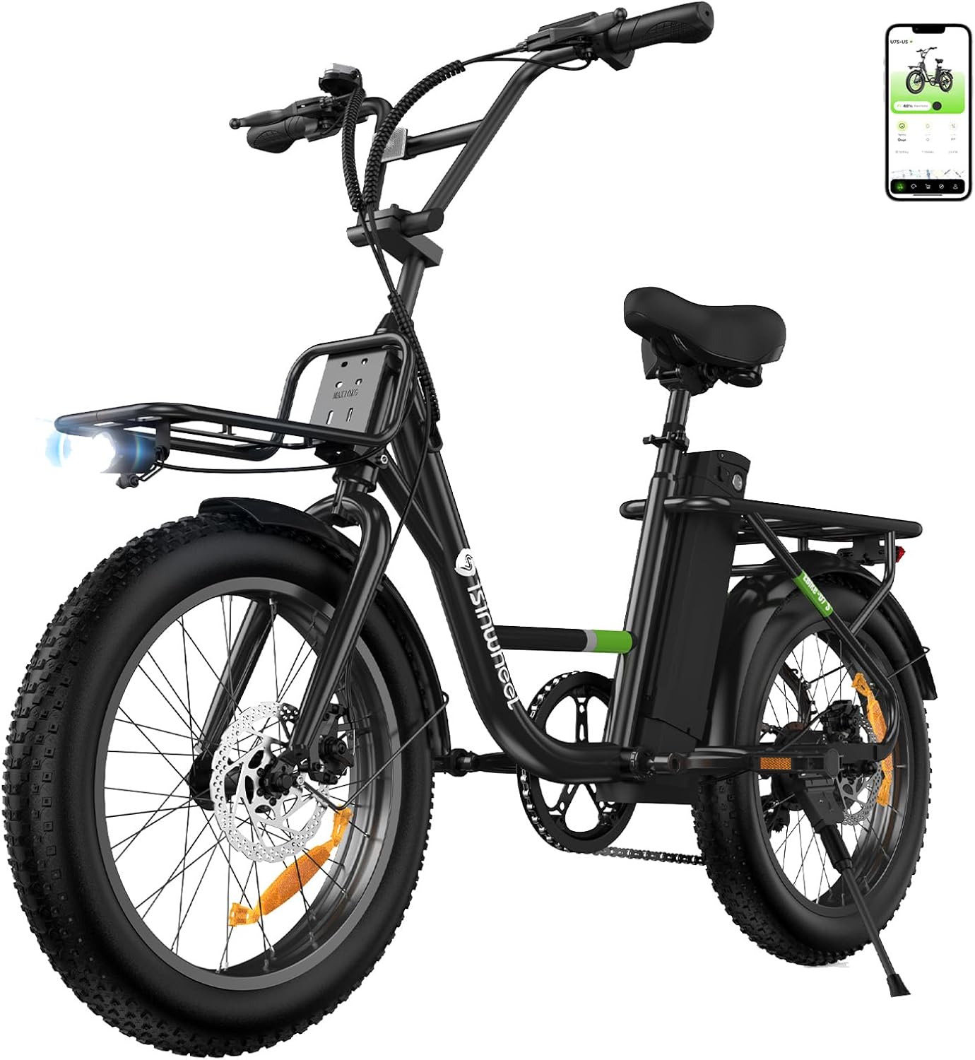 20" Fat Tire Step-Thru Electric Bike for Adults – Cruiser E-Bike with Dual Cargo Rack & 7-Speed Gear System