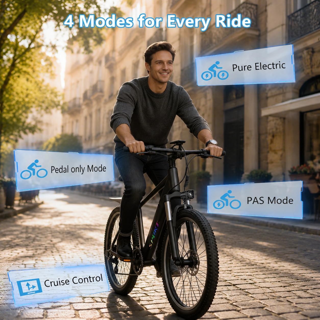 1500W Peak Electric Bike for Adults – Step-Through Commuter E-Bike with 7-Speed Gear System, 26-Inch Wheels, Up to 25 MPH & 65-Mile Range