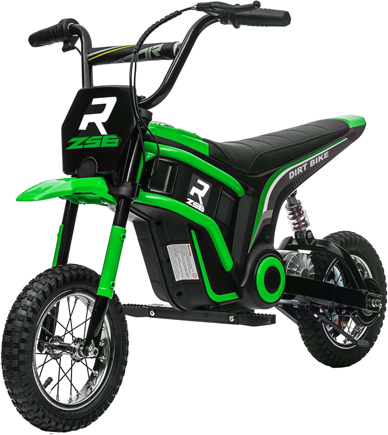 Electric Dirt Bike 350W Off-Road Motorcycle, Twist Grip Throttle, Up to 15 MPH, Rear Suspension, Music & Horn, Hand Brake, Green