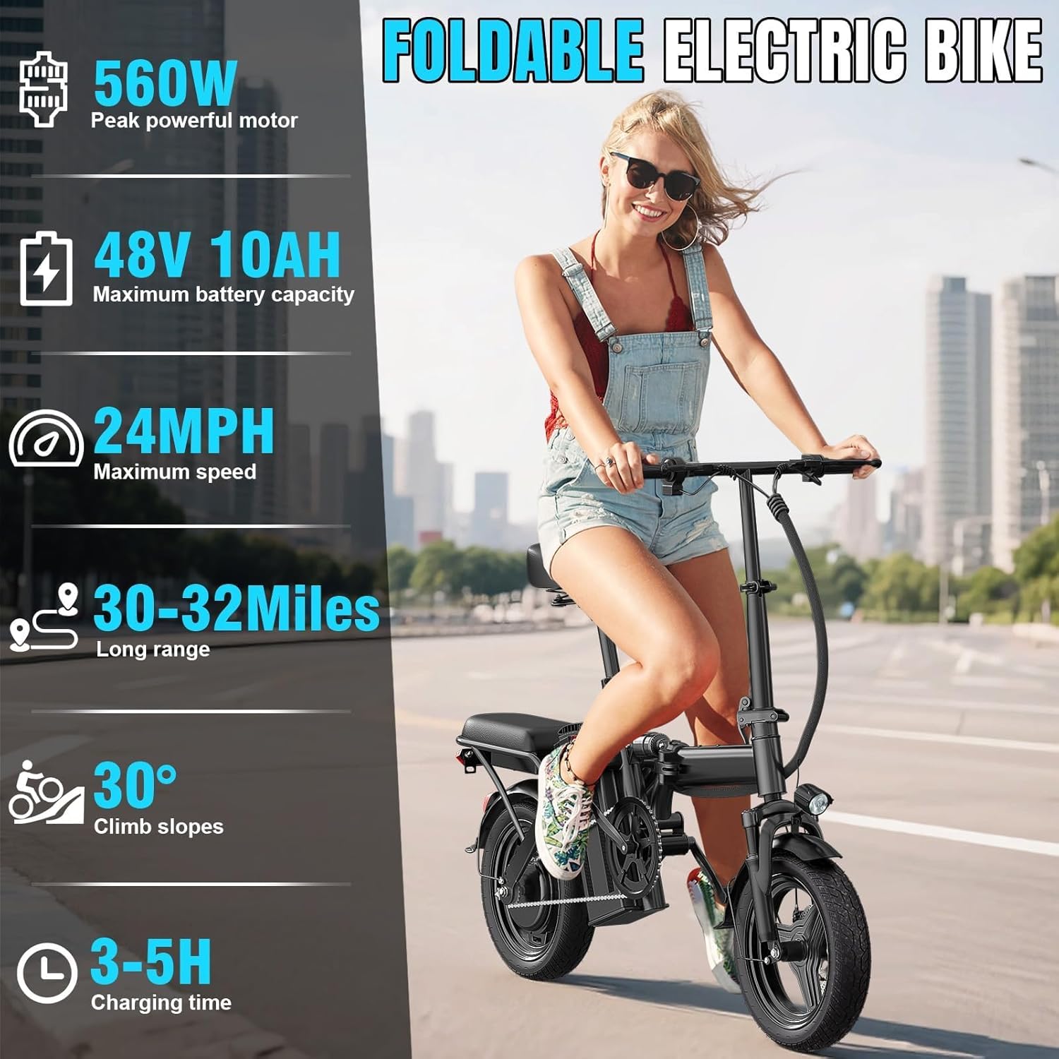 1200W Peak Electric Bike for Adults – Commuter E-Bike with Dual Disc Brakes, Up to 28 MPH Speed & 32-Mile Range