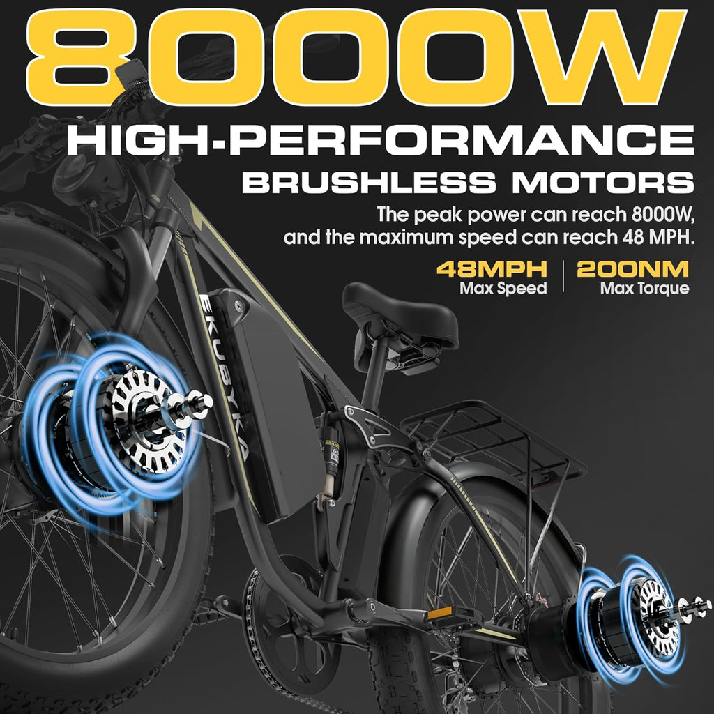 Dual Motor Electric Bike for Adults, Full Suspension Fat Tire All-Terrain E-Bike, Up to 100-Mile Range, 26-Inch Wheels, Heavy-Duty 400 lb Capacity