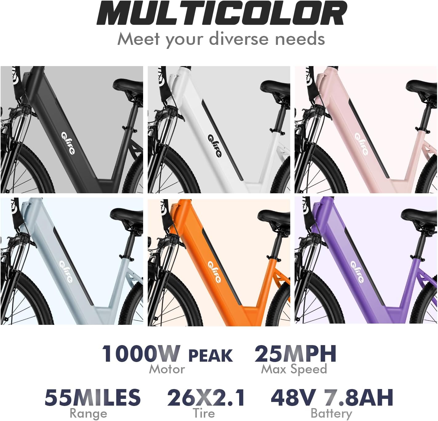 Step-Through Electric Bike for Adults & Teens, 1000W Peak Motor, Up to 55-Mile Range, 7-Speed Commuter E-Bike