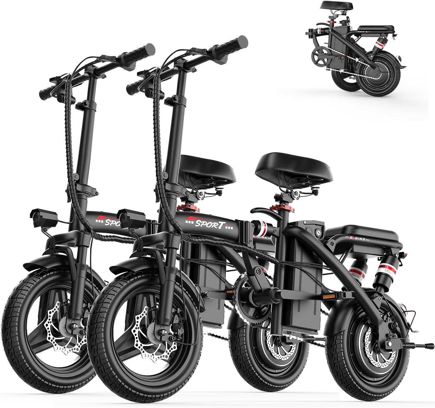 Folding Electric Bike for Adults & Teens – Up to 1200W Peak Motor, 14-Inch Portable E-Bike with Dual Suspension, 3-Speed Modes, Up to 25 MPH & 45-Mile Range
