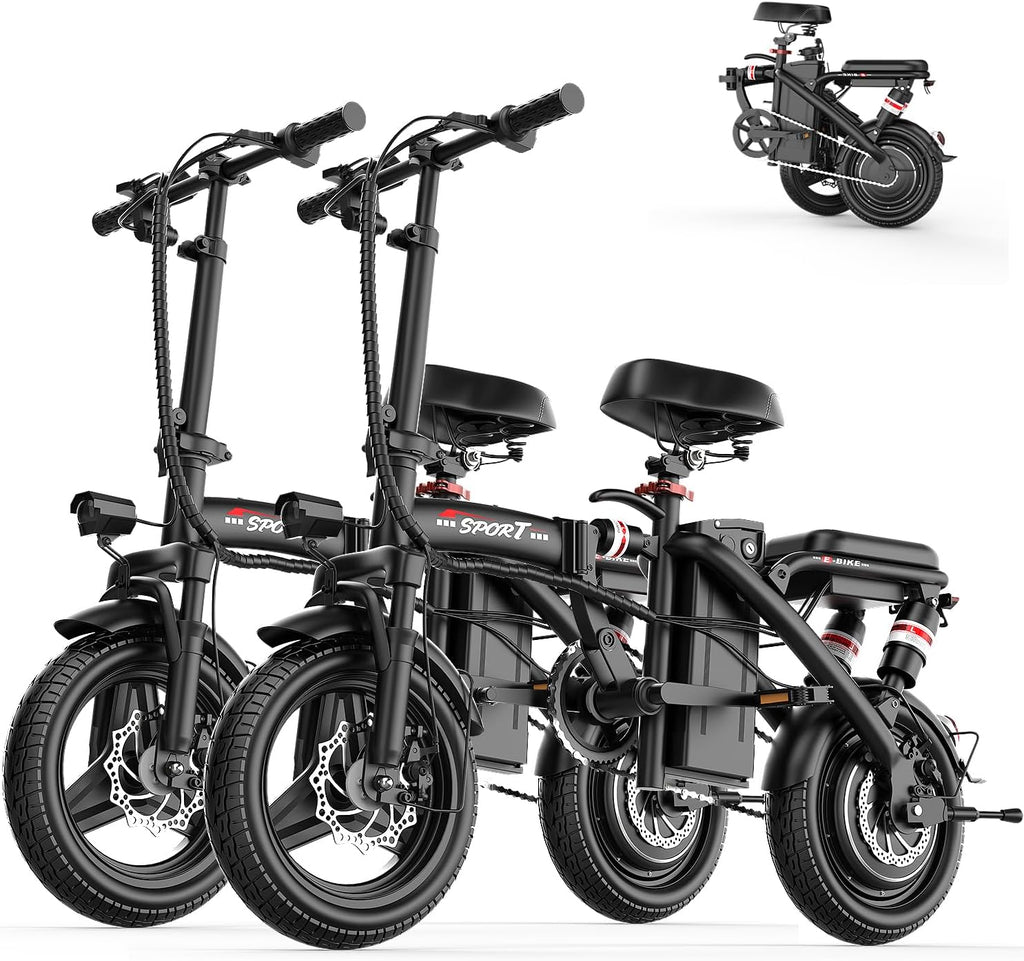 Folding Electric Bike for Adults & Teens with 800/1200W Peak Motor, 14" Wheels, Dual Suspension, Dual Brakes, 3 Riding Modes & Up to 45 Miles Range