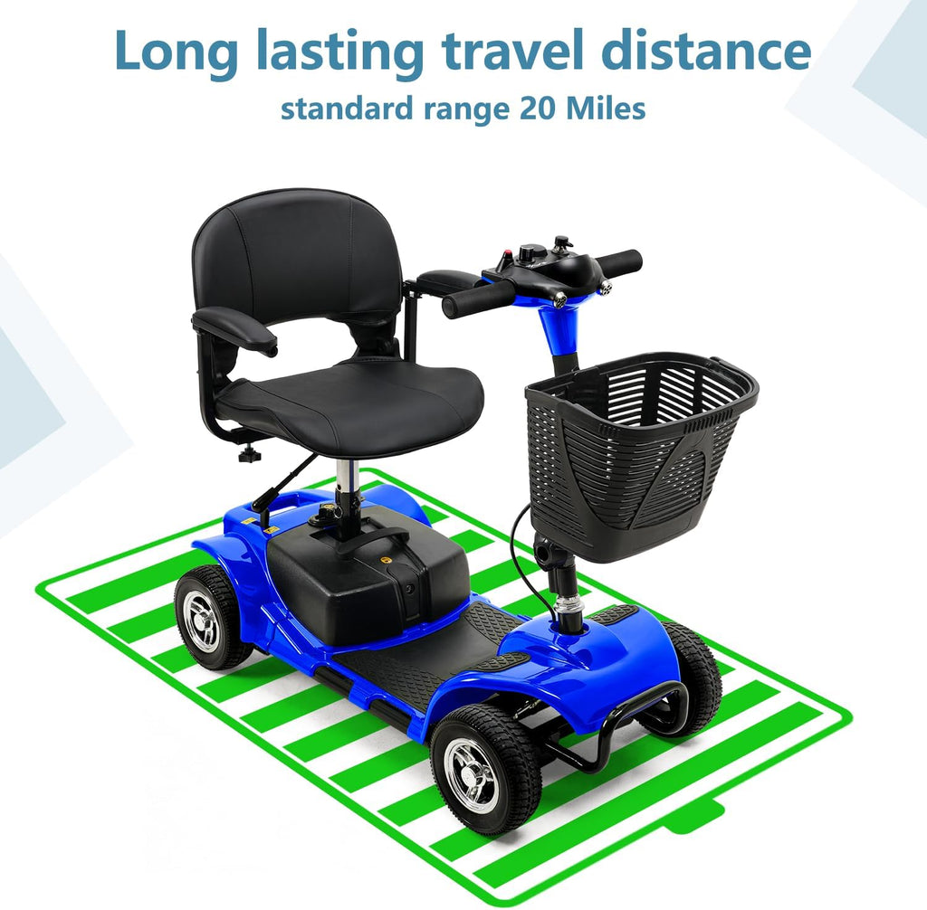 4-Wheel Mobility Scooter for Seniors & Adults – Foldable Electric Travel Scooter with Basket, LED Lights & Extended Battery