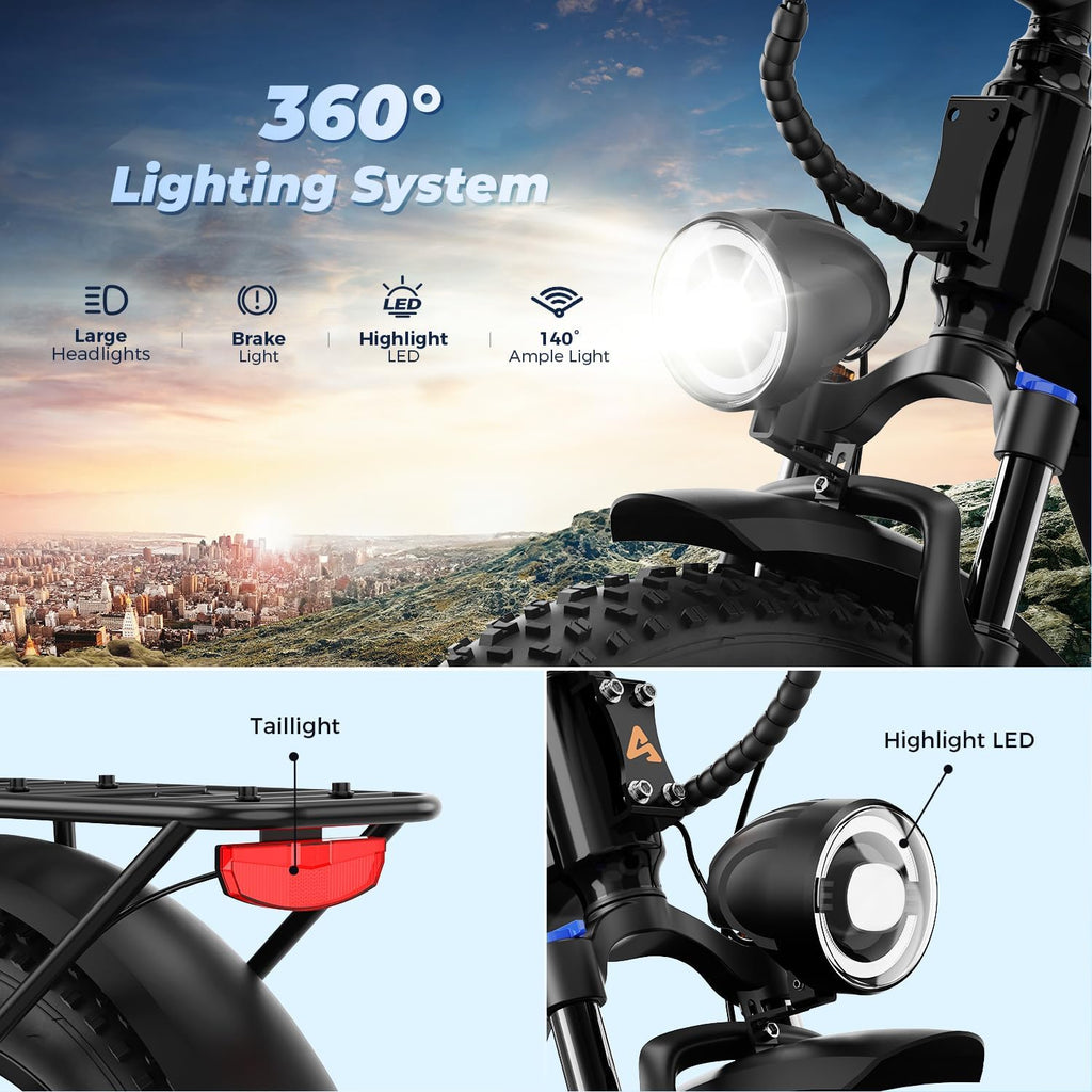 26" Fat Tire Electric Mountain Bike for Adults, 1800W Peak Motor, Up to 85-Mile Range, Hydraulic Disc Brakes & Air Suspension