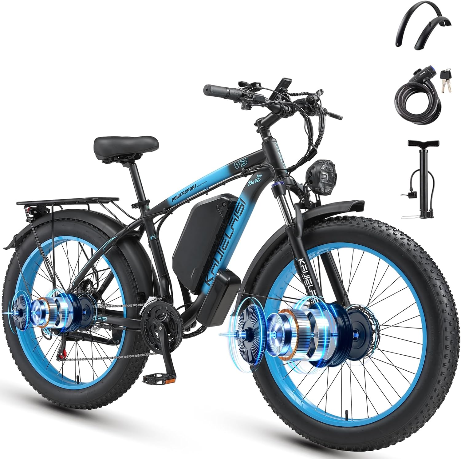 4000W Peak AWD Dual Motor Electric Bike for Adults – 26" Fat Tire E-Bike, 21-Speed, Dual Hydraulic Brakes