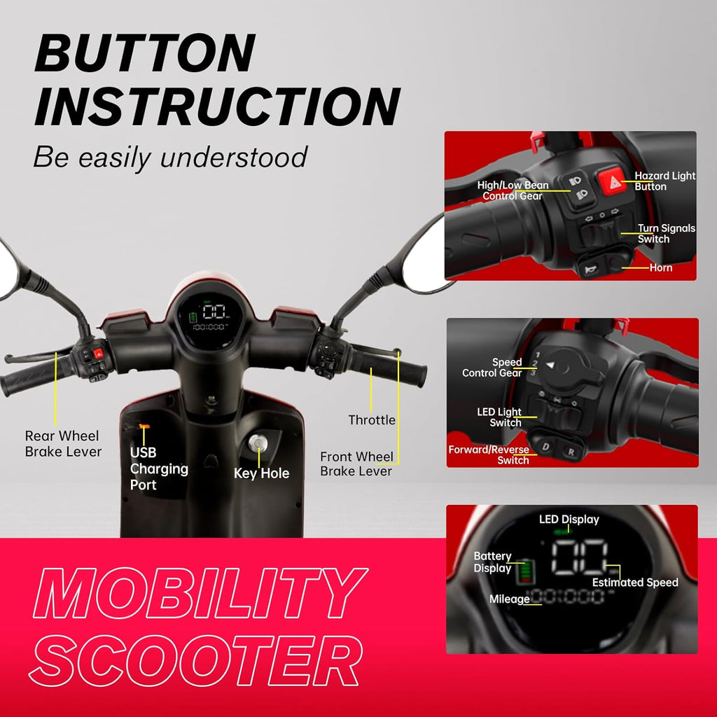 Heavy Duty 4-Wheel Mobility Scooter for Seniors & Adults – 500lbs Capacity, All-Terrain Electric Power Chair with Long Range Battery