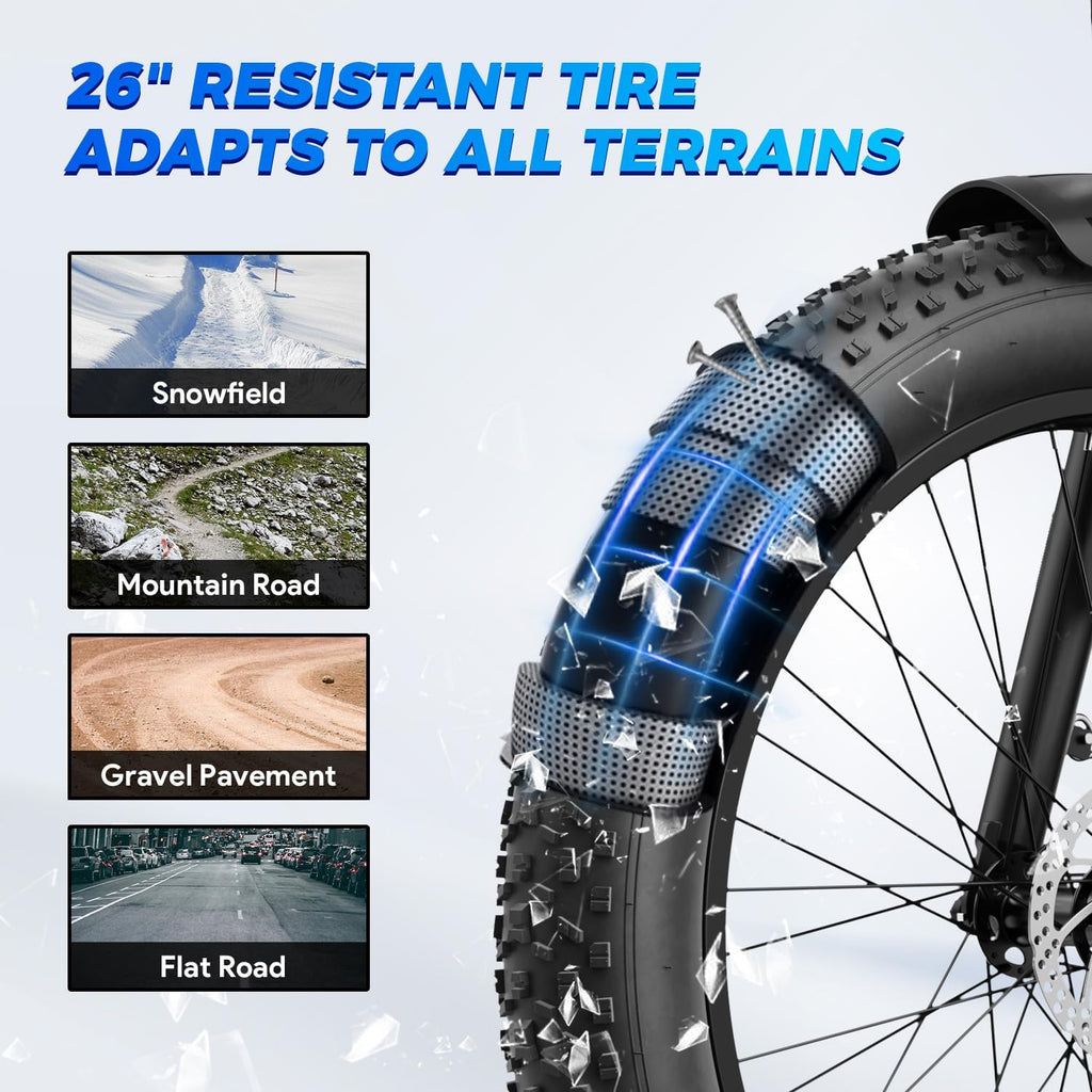26" Fat Tire Electric Mountain Bike for Adults with 1800W Peak Motor, Air Suspension, Hydraulic Disc Brakes & Long-Range Performance