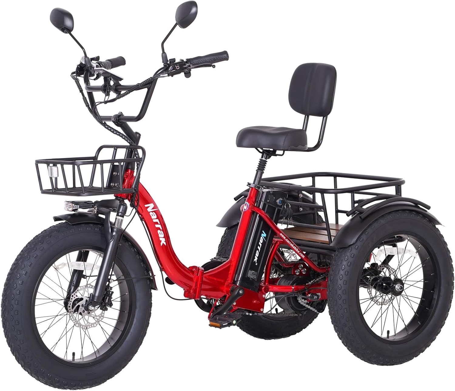 1350W Peak Folding Electric Tricycle for Adults – Fat Tire 3-Wheel E-Trike with Large Rear Basket & Removable Battery
