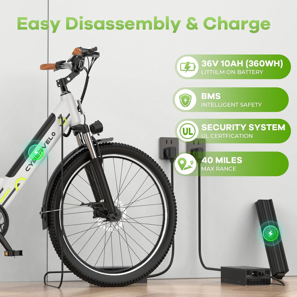 26" Electric Bike for Adults, 750W Peak Motor, Up to 80-Mile Range, 7-Speed All-Terrain E-Bike