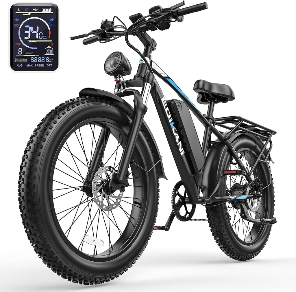 2000W Peak Electric Bike for Adults – 26" Fat Tire E-Bike, 34 MPH Top Speed, Up to 100 Miles Range, Brake Light