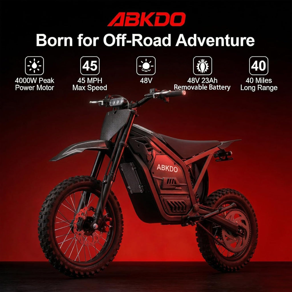 4000W Peak Electric Dirt Bike for Teens & Adults – 45 MPH Off-Road E-Motorcycle with Reverse Function, Disc Brakes & Up to 40-Mile Range