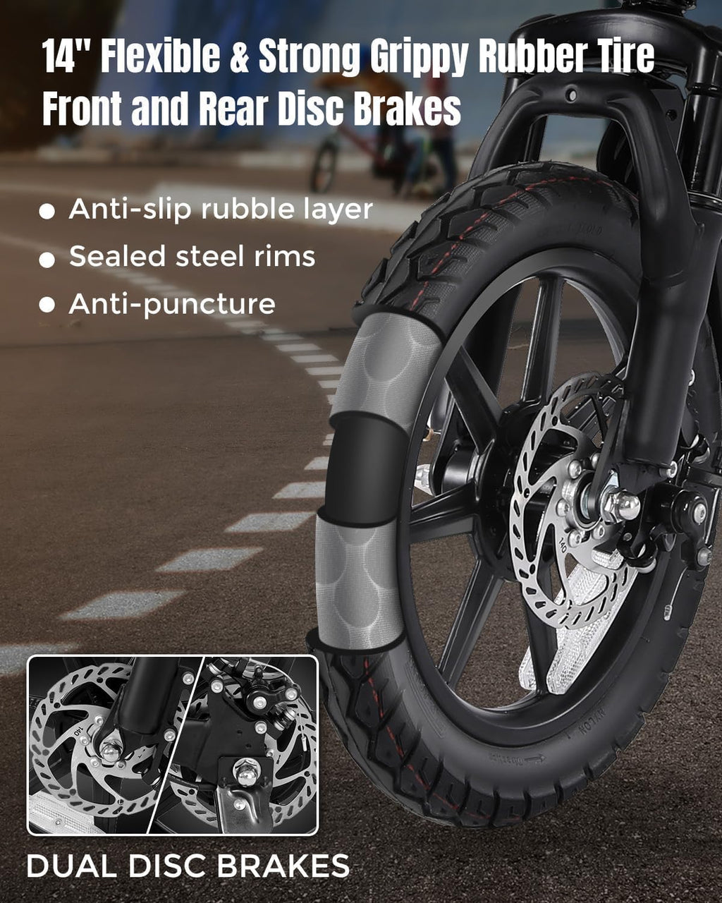 14-Inch Folding Electric Bike for Teens & Adults – 500W Motor, Compact City E-Bike with Triple Shock Absorption, Cruise Control & Brake Taillight