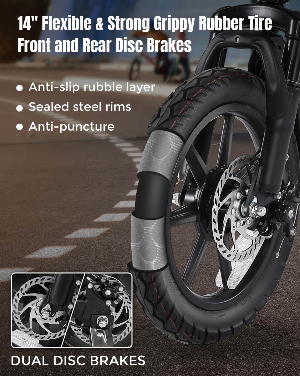 14-Inch Folding Electric Bike for Teens & Adults – 500W Motor, Compact City E-Bike with Triple Shock Absorption, Cruise Control & Brake Taillight