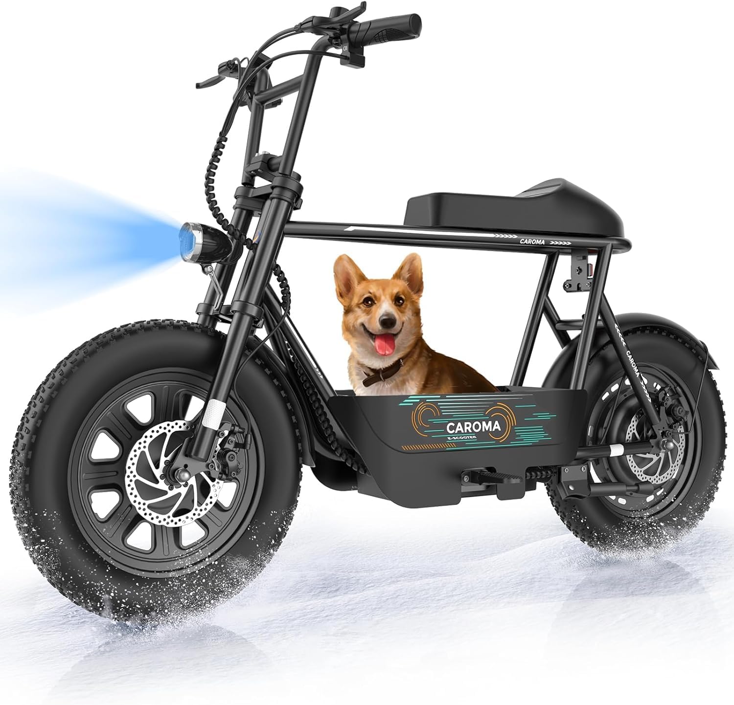 Electric Scooter with Seat – 16" Fat Tire Mini E-Bike for Adults with Basket, Cargo & Pet Carrier Design