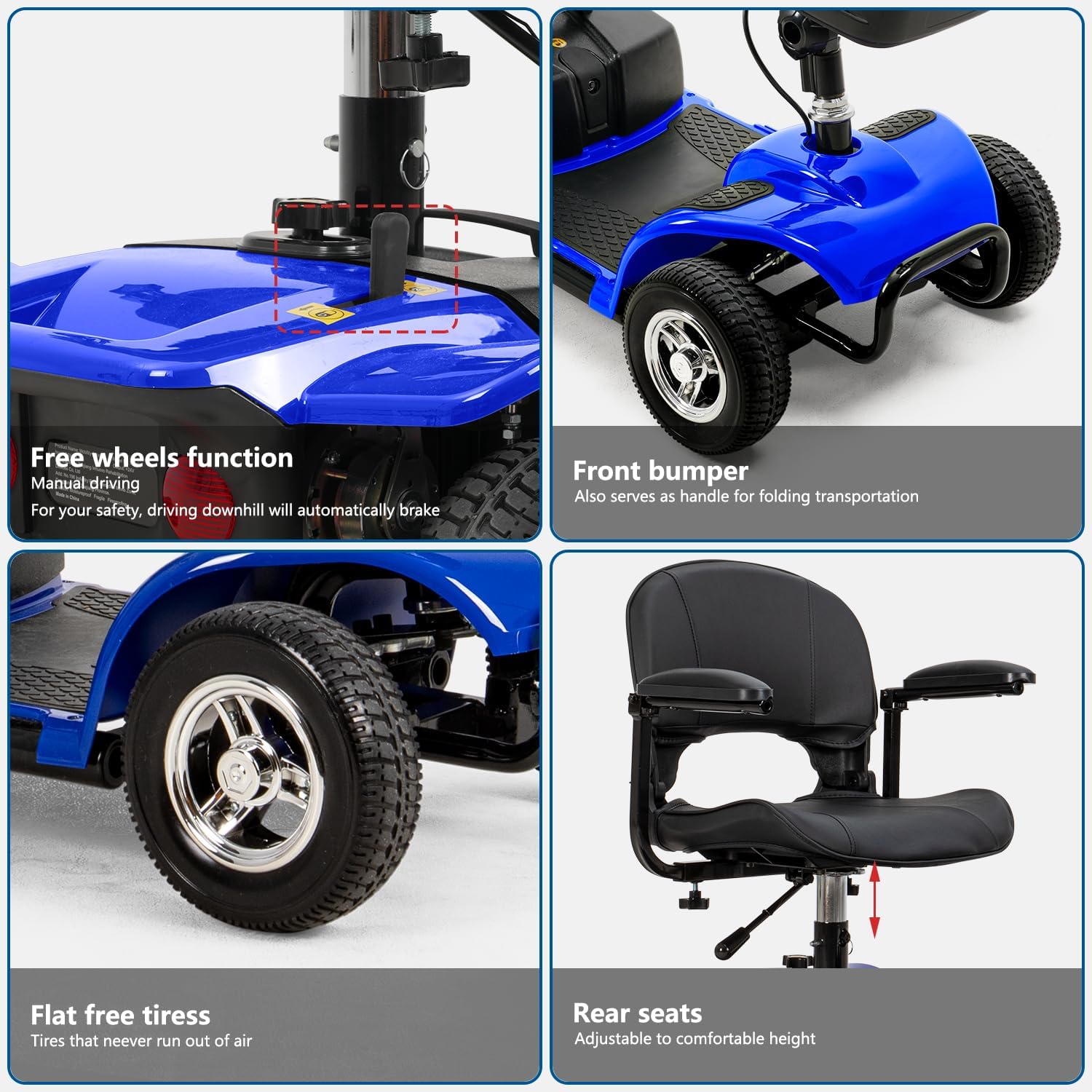 4-Wheel Mobility Scooter for Seniors & Adults – Foldable Electric Travel Scooter with Basket, LED Lights & Extended Battery