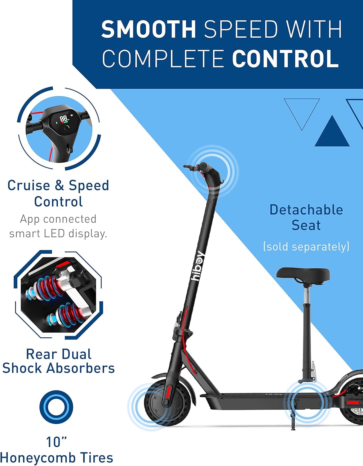 Electric Scooter, 500W Motor (750W Peak), 10" Honeycomb Tires, Up to 25 Miles Range