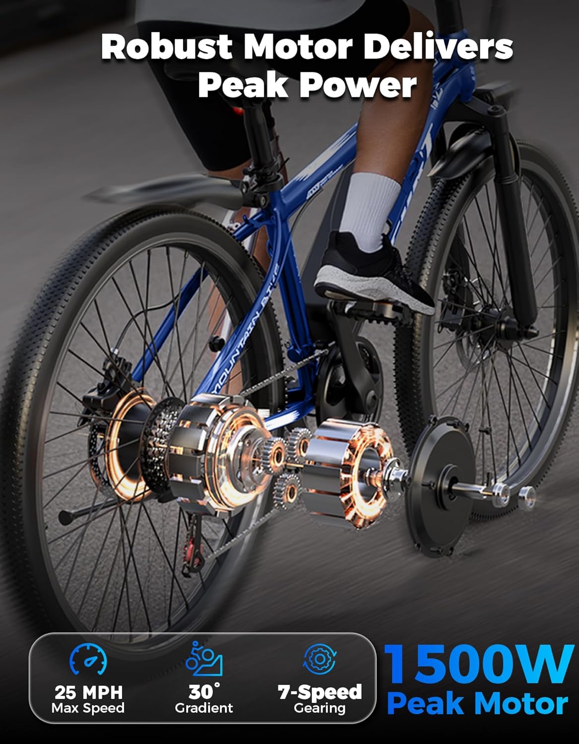 Electric Mountain Bike for Adults, 26-Inch Electric Bicycle, Long-Range Commuter E-Bike with Removable Power System and Multi-Speed Gearing