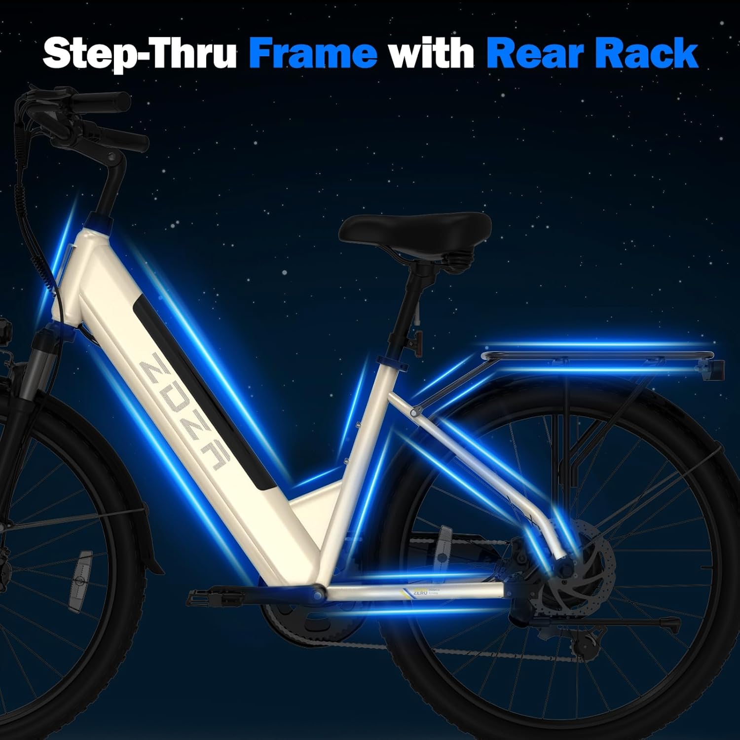 Step-Through Electric Bike for Adults, 1000W Peak Motor, 7-Speed Commuter E-Bike with Rear Cargo Rack