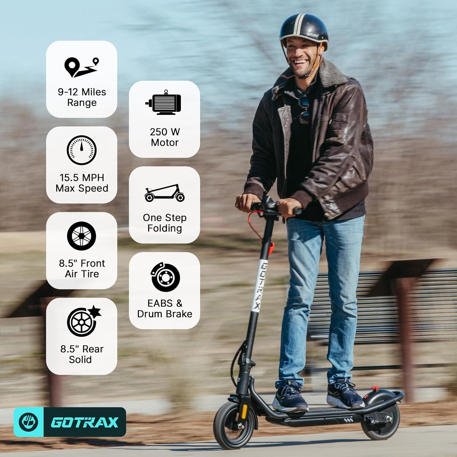 Electric Scooter for Adults, Max 12 Mile Range & 15.5Mph by 250W Motor, 8.5" Front Air & Rear Solid Tires, Max Load 220lbs