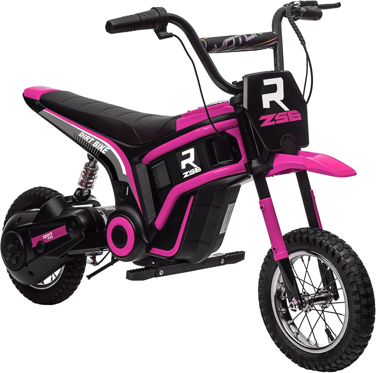 Electric Dirt Bike 350W Off-Road Motorcycle, Twist Grip Throttle, Up to 15 MPH, Rear Suspension, Music & Horn, Hand Brake, Green