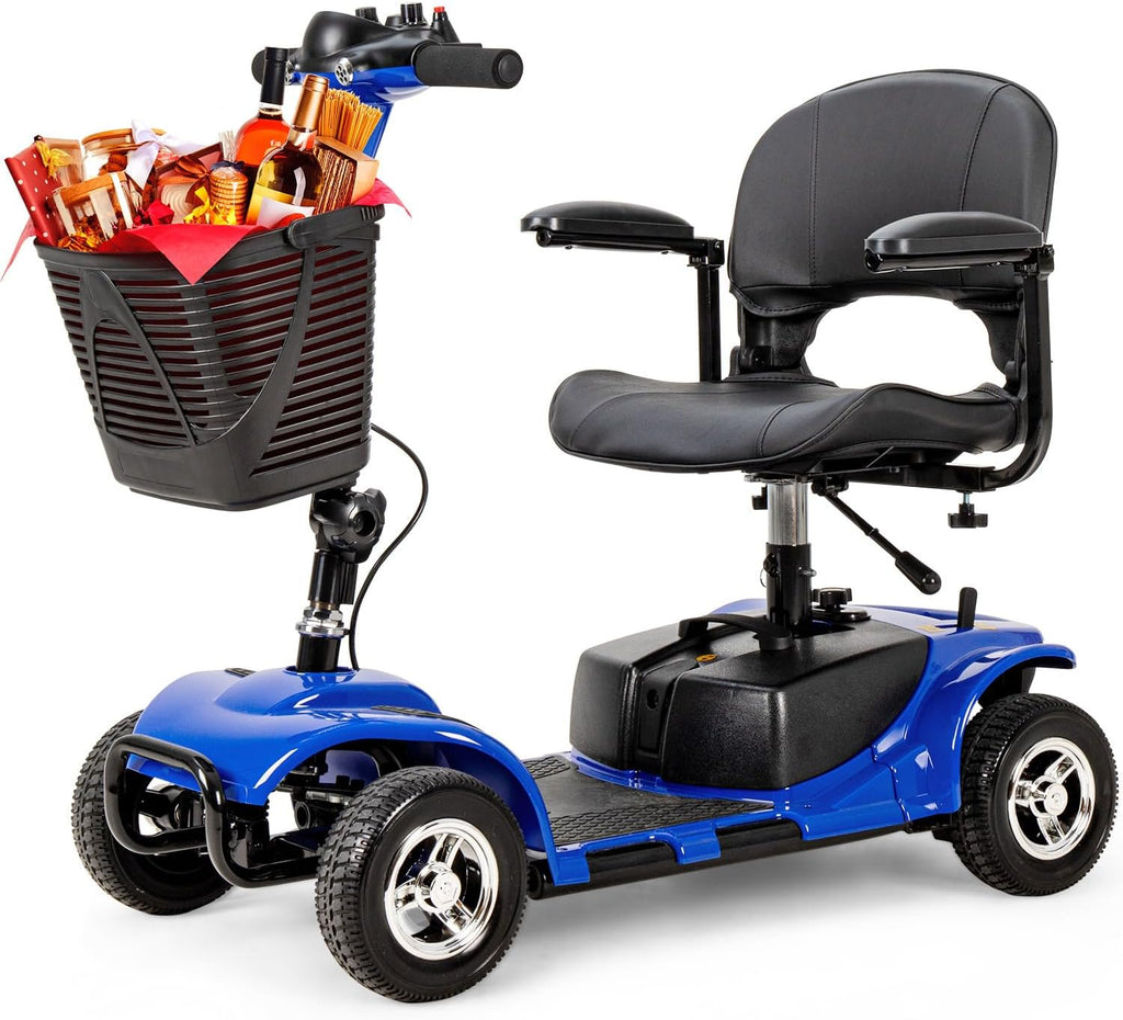4-Wheel Mobility Scooter for Seniors & Adults – Foldable Electric Travel Scooter with Basket, LED Lights & Extended Battery