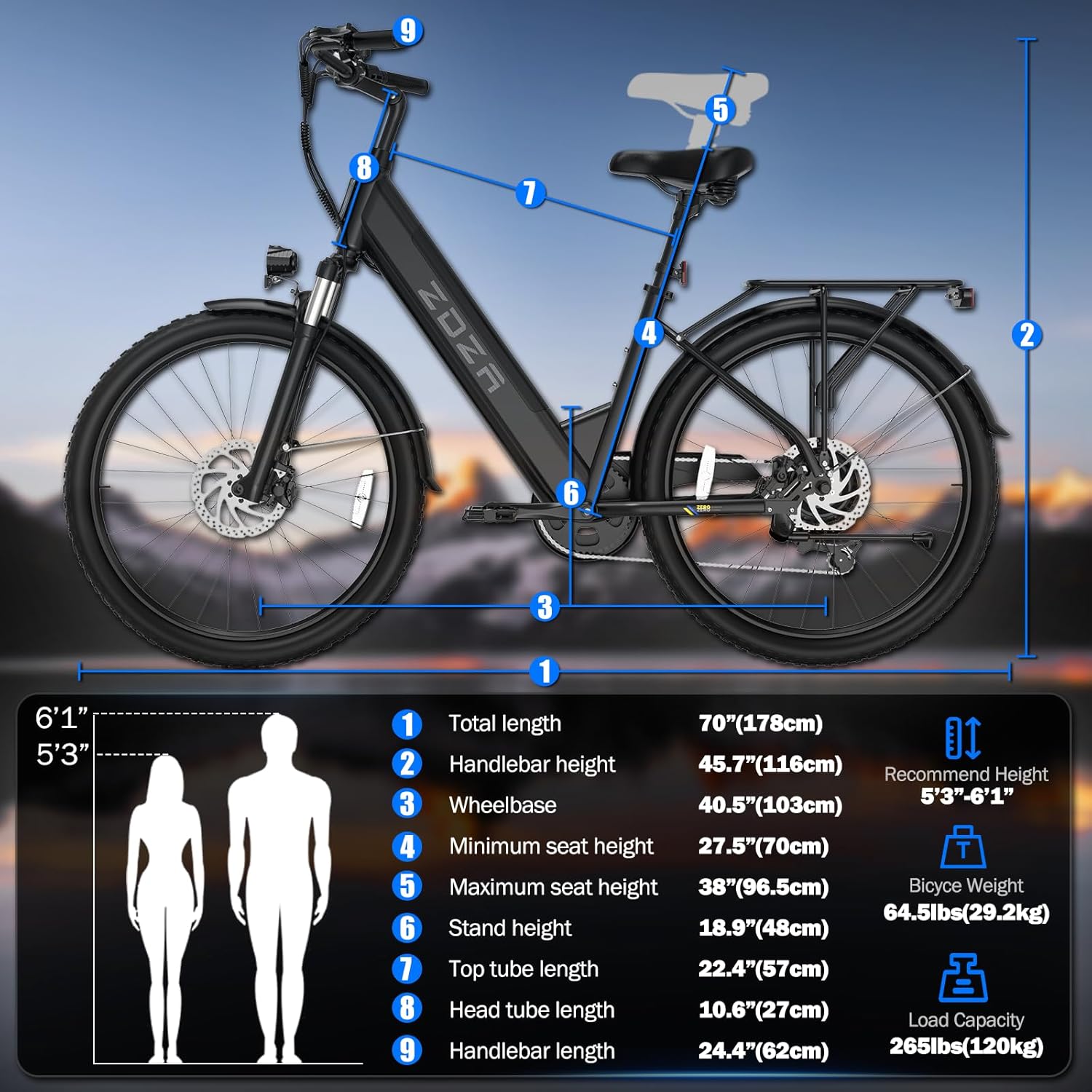 1000W Peak Electric Bike for Adults – Step-Through Commuter E-Bike with 7-Speed Gear System & Rear Cargo Rack