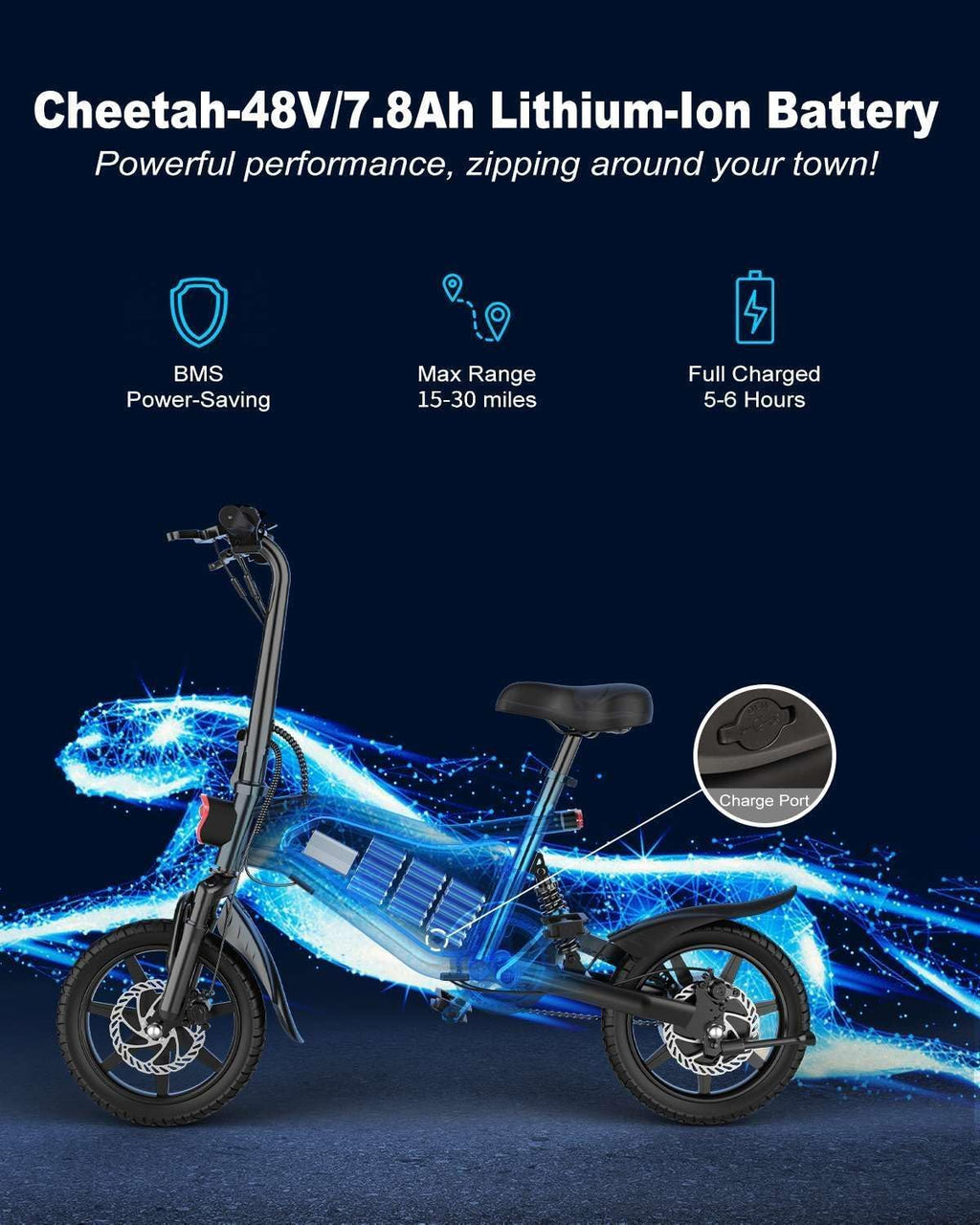 14-Inch Folding Electric Bike for Adults & Teens – Compact City E-Bike with Triple Suspension and Cruise Control