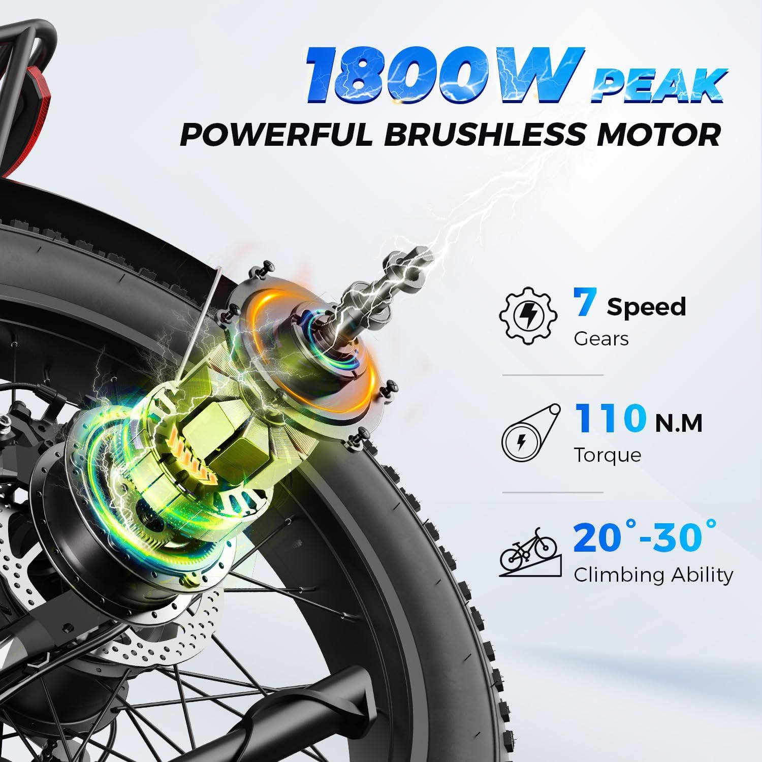 26" Fat Tire Electric Mountain Bike for Adults with 1800W Peak Motor, Air Suspension, Hydraulic Disc Brakes & Long-Range Performance