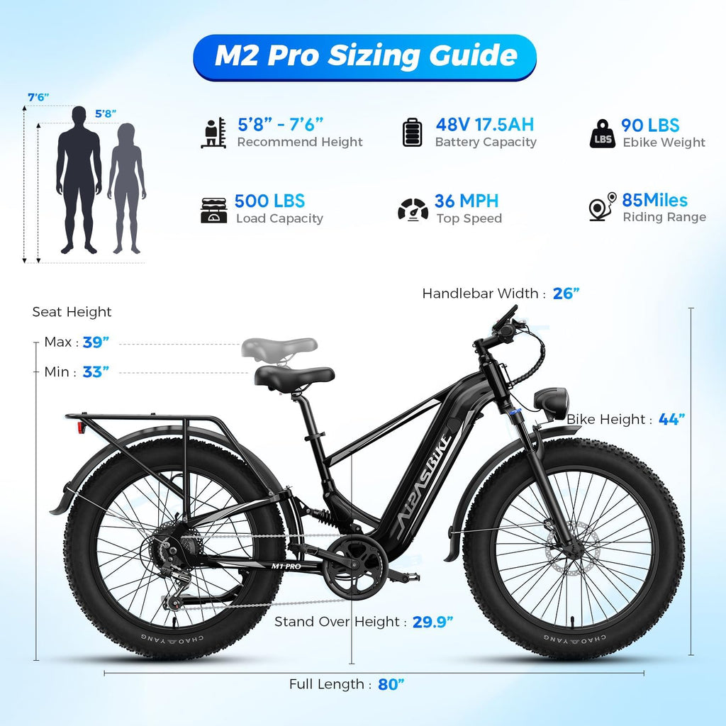 26" Fat Tire Electric Mountain Bike for Adults, 1800W Peak Motor, Up to 85-Mile Range, Hydraulic Disc Brakes & Air Suspension