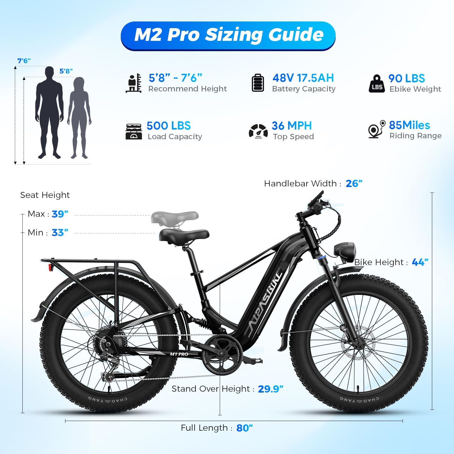 26" Fat Tire Electric Mountain Bike for Adults, 1800W Peak Motor, Up to 85-Mile Range, Hydraulic Disc Brakes & Air Suspension