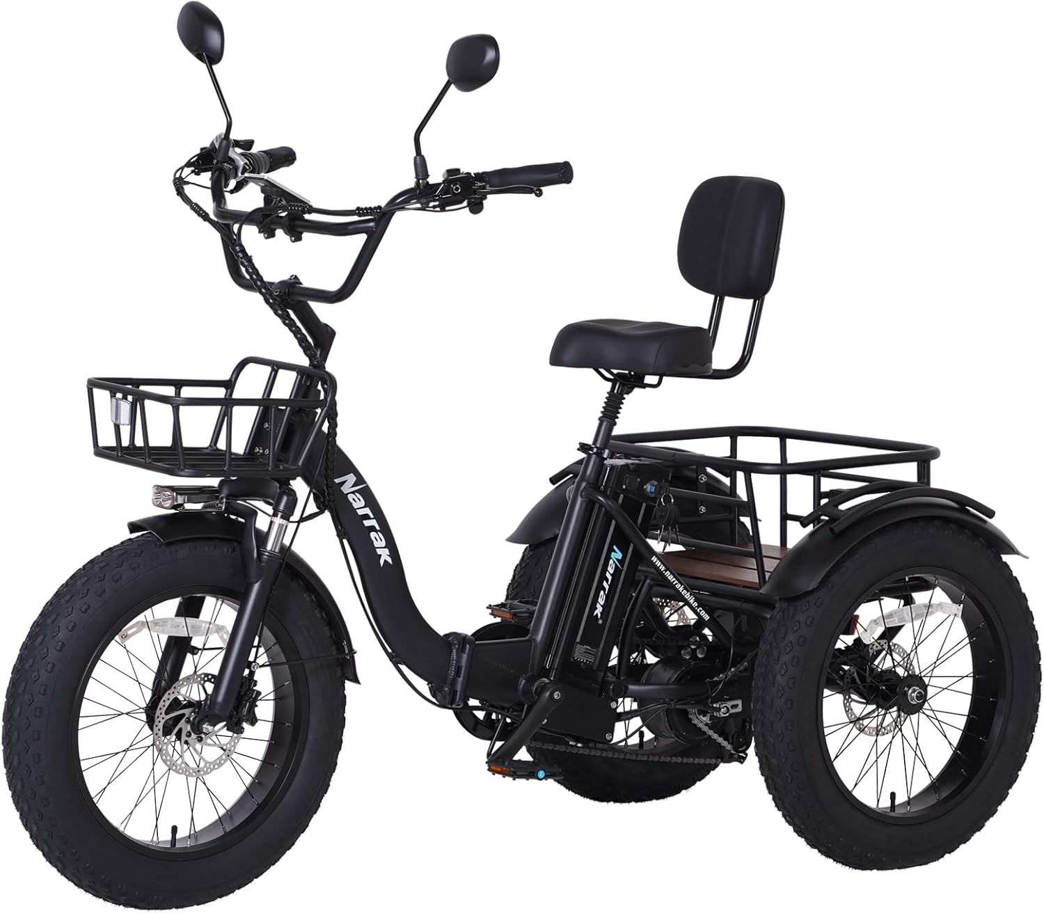 1350W Peak Folding Electric Tricycle for Adults – Fat Tire 3-Wheel E-Trike with Large Rear Basket & Removable Battery