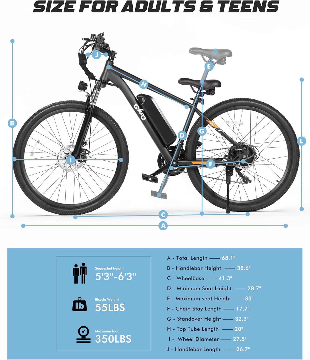 Electric Mountain Bike for Adults & Teens, 1200W Peak Motor, 21-Speed Drivetrain, Up to 55-Mile Range, 27.5" All-Terrain E-Bike